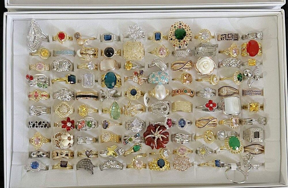 300 Pcs Real Gold Plated Mixed Ring Assortment  Hand Set Cubic Zircon 2.27 ea.